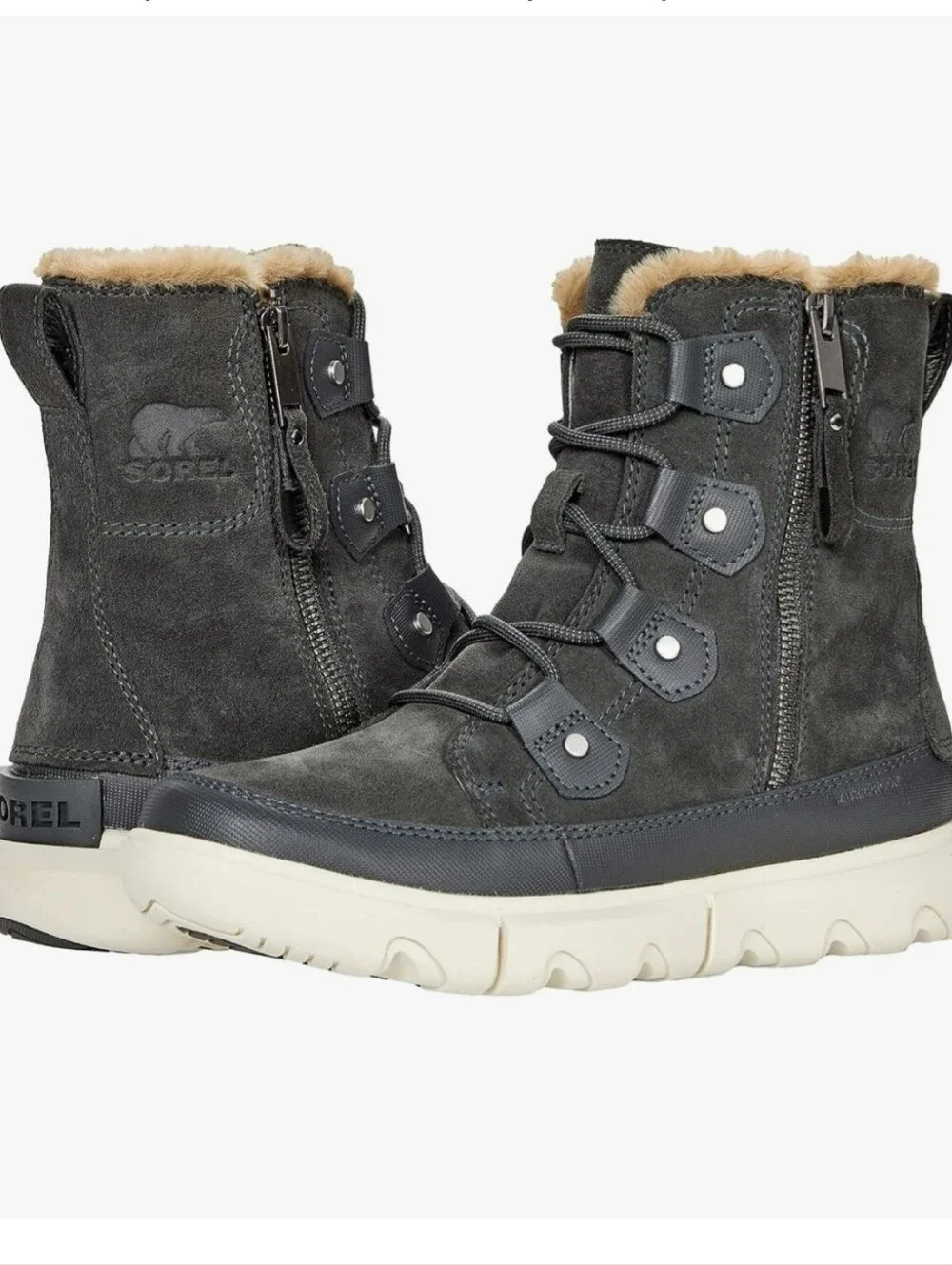 Sorel Explorer Joan Dual Zip Faux Fur Boots, Grey Grill/Fawn Suede